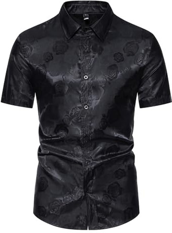 Hemd Herren Kurzarm Dünn Sommer Casual Tops Herren Jugend Revers Freizeithemden Herren Persönlichkeit Gestreift Slim Fit Farbabstimmung Shirt Herren A-Black1 M