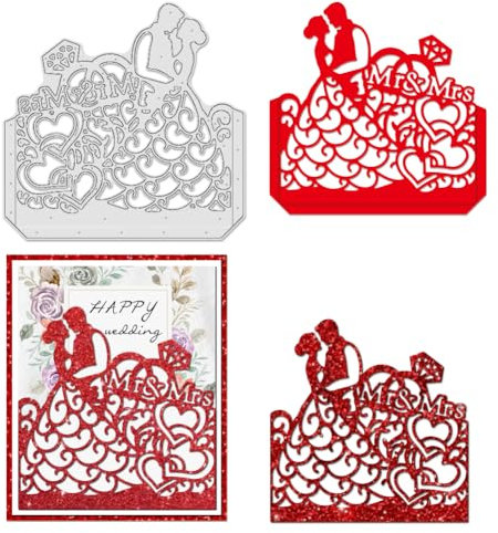 BENECREAT 112x115mm Hochzeit Herr & Frau Kohlenstoffstahl Schneiden stirbt, Herz Diamant Ring stanzt für die Herstellung von Hochzeit Fotoalbum Einladung dekorative, DIY Scrapbooking