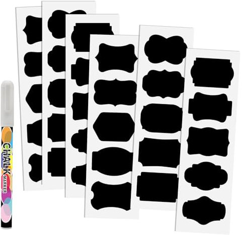 SVNOOC Lot de 30 étiquettes autocollantes avec 1 marqueur, autocollants universels pour pots à épices, bouteilles et plus, autocollants pour étiquetage, autocollants tableau noir, 5,8 x 3,8 cm