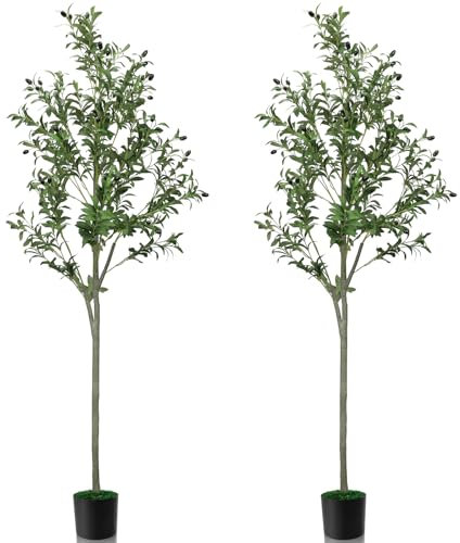 Heytimi Künstlicher Olivenbaum, 180 cm hoch, künstliche Olivenbäume, für den Außenbereich, künstliche Topfpflanze, Seide, mit natürlichem Holzstamm und realistischen Blättern und Früchten für modernes