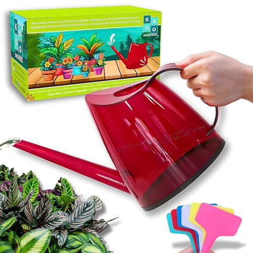 Koobo Home - Regadera Plantas de Interior 1,2 LTS - Regadera pequeña con 10 Etiquetas Plantas Interior Reutilizables - Regadera Bonsai y Plantas Naturales Interior - Regaderas para macetas