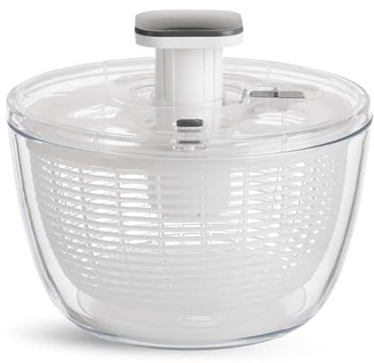 JARELLI Essoreuse à salade en verre | Essoreuse à laitue à une main | Essoreuse à salade pour laver, essorer et égoutter les légumes verts, fruits et légumes | Grand bol en verre de 6 l avec couvercle