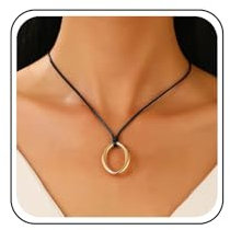 Xduargs Boho Leather Choker With Black Cord - Gothic Velvet Suede Vintage Circle Pendant Chain for Women (Gold)