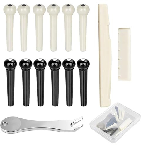 Acoustic Guitar Bridge Pins Pegs-6pcs with 1pc Bridge Pin Puller Remover (Black+Ivory)