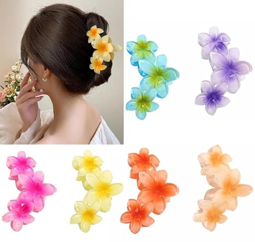 Exsbtay 6 Stück Blume Haarklammer, Hawaii Haarspange für Frauen, Flower Hair Clip, Große Krallenklammern für Dickes Haar, für Waschen von Gesicht, Make-up, Kochen, Baden, Party, Reisen, Arbeit