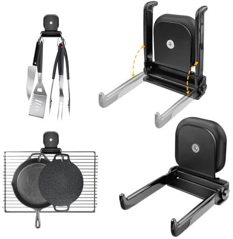 BPOPO 2 Pack Heavy Duty Magnetic Grill Hooks – Foldable, Scratch-Free Strong Magnets for BBQ Tools, Kitchen Utensils, Outdoor & Garage Organization