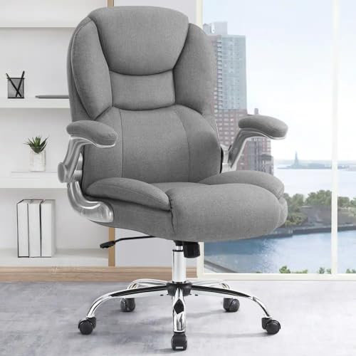 IWMH Bürostuhl Ergonomischer Schreibtischstuhl Chefsessel Drehstuhl mit hochklappbarer Armlehne, höhenverstellbar, Computerstuhl für Büro, Wohnungen, 180KG belastbarkeit (Grau)