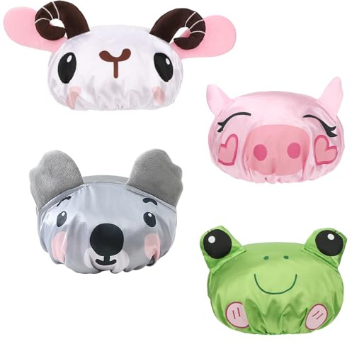 kilofly 4pc Fun Cute Animal Shower Caps for Kids Reusable Waterproof Bath Hat Set