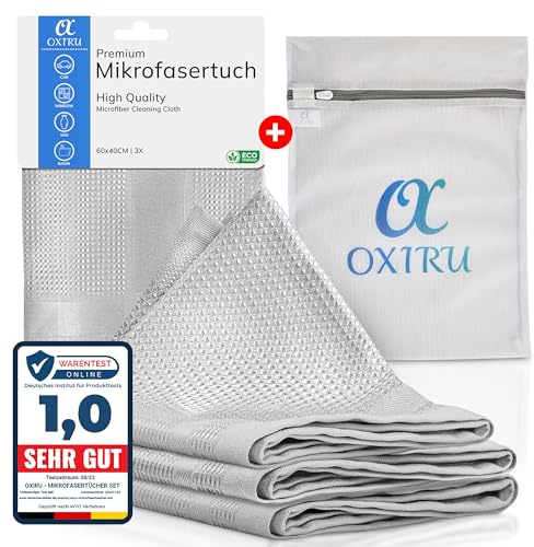 OXIRU® Mikrofasertücher 40x40 Set - Fenstertücher und Glasreinigungstücher, Microfaser Geschirrtücher, Autopflege und Auto Reinigungstücher, Poliertücher für Gastronomie und Glas Polieren