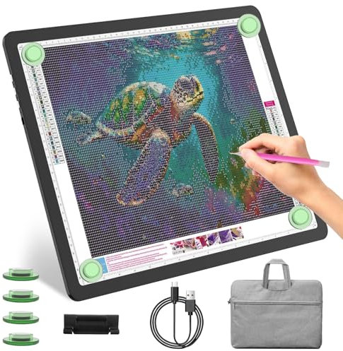 YINGWOND Leuchttisch A3 mit Tasche Wiederaufladbar 5600 LUX Ultraheller Leuchtkasten für Diamant Malerei Licht-Pad A3 mit Seitliche Tasten & magnetischen Kabelloses Licht-Box für Diamond Painting