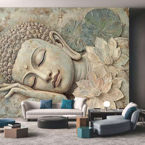Generisch Tapete 3D Fototapete Buddha 3D 350 x 256 cm Vliestapete Wandbild Fototapeten, Vlies Tapeten Wandtapete Schlafzimmer, Wohnzimmer, TV Hintergrund Wand Moderne Wanddeko &KUM542