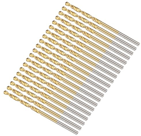 METALLIXITY 2mm Drill Bit (5/64) 4241 High-Speed Steel TiN 118° 20Pcs | Straight Shank Titanium Nitride (TiN) Coated 118° for Wood Plastic Iron Copper Aluminum Low Soft Metal