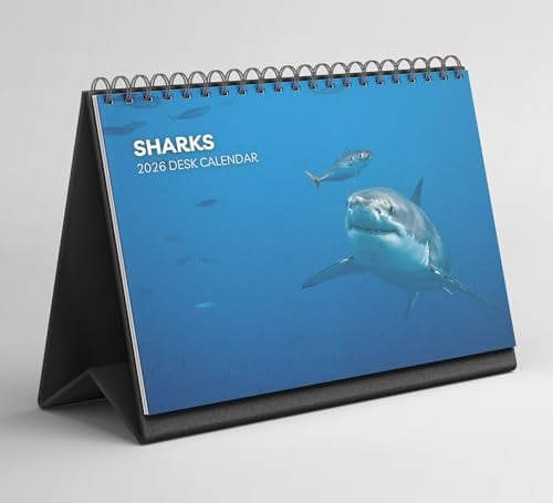 Shark Tischkalender 2026-2027: Stehender Flip-Desktop-Kalender mit dickem Papier (15,25 cm x 22 cm – ähnlich A5)
