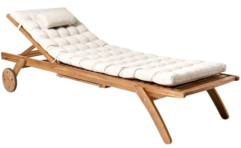 Beliani Outdoor Garden Patio Poolside Lounger Sunbed Wood Natural Cushion Light Beige Cesana