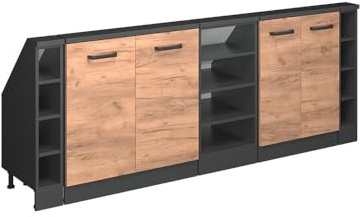 Vicco Dachschrägenschrank-Set Rion, Goldkraft Eiche/Anthrazit | B210 x T46 cm, 5er Set, platzsparend für Dachschrägen