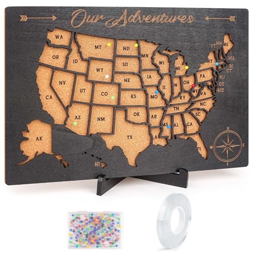 Luoyadee Korktafel USA-Karte, Pinnwand, US-Karten-Tracker für Reisen, Karten von USA für Reisen, Reisekarten für Paare, Geschenk für Wohnmobil, Urlaub, Zuhause, Klassenzimmer, Wanddekoration, 30,5 x