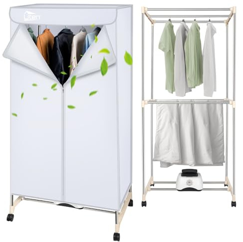 Electric Clothes Dryer Warm Air Drying Wardrobe Electric Clothes Drying Rack Double layer Stackable for Apartments 1500W Gray