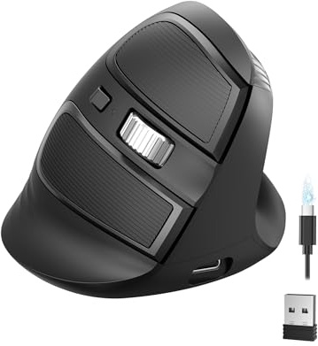 TECKNET Ergonomische Maus Bluetooth, 2.4G Wiederaufladbare Kabellos Vertikale Maus mit 4800 DPI, 3 Geräte nahtlos umschaltbar, 6 Tasten, klein leise Optische Funkmaus für Laptop, PC, Windows, Mac OS