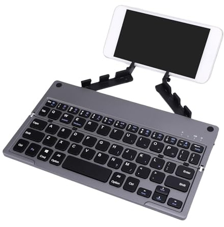 Topiky Foldable Bluetooth​ Keyboard with Phone Stand, Portable Foldable Travel Keyboard Ergonomic 60 Keys, Lightweight Travel Rechargeable Pocket for Phone Tablet Laptop (Grey Black)
