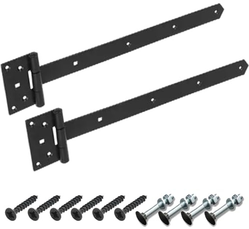 BRESKO Kreuzgehänge verzinkt T-Bänder Scharnier Torband Ladenband Türbänder Werfgehänge schwer 2er Set mit Schrauben (Schwarz, 500x65x110x4 mm)