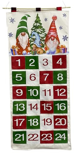 Fabric Advent Calendar 2025 mit 24 Taschen Gnom Muster Wandhang Adventskalender für Home Weihnachtsabende Dekoration
