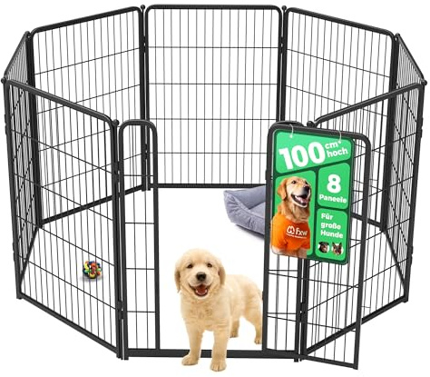 FXW Homeplus Welpenauslauf für Innen, 100 cm, 8-teilig | Entspanntes Spielen, Halboffen, Leichter Aufbau, Schwellenloses Tor, Erweiterbar, Für mittelgroße und große Hunde, Patentiert