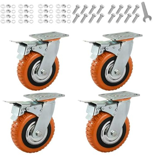 HSEANWWW 4 Stück Bremse Schwerlastrollen 150mm Lenkrollen mit Bremse 360° Drehbar Transportrollen Vollgummi Rollen Rollen Schwerlast 1000kg Tragkraft (6 Zoll, 4)