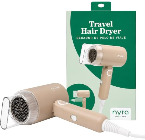 Nyra Secador de Pelo Plegable 1500W, Compacto para Viaje, 2 Temperaturas