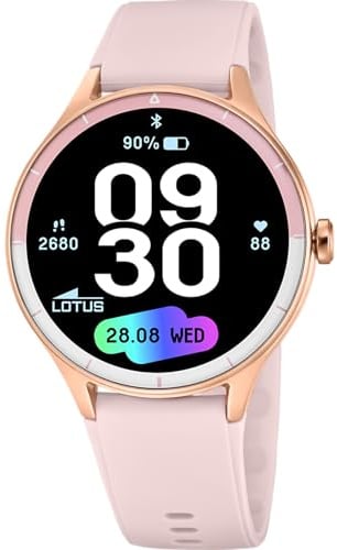 LOTUS Reloj Inteligente Hombre Mujer - Smartwatch Caucho Rosa | Resistente al Agua IP65, Voz IA, Música, Cuenta Pasos, Teléfono, Deportes, Monitor Sueño 50201/1 Lēve, Smartime 2nd Gen