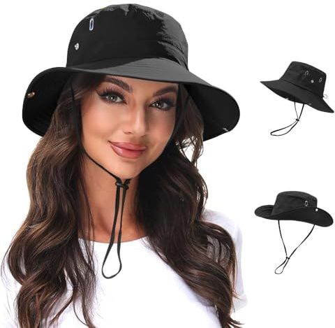 BWOOOWE Chapeau Femme de Pluie Bob Imperméable avec Cordon Ajustable Chapeau Paille Femme Protection Solaire Respirant pour Extérieur Randonnée Pêche Voyage
