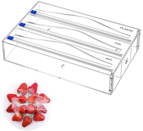 Frischhaltefolie Spender Acryl Frischhaltefolie Alufolie Organizer | 33,5x22x7,5cm Folienhalter für Küche Alufolie Frischhalte und Backpapier Organizer