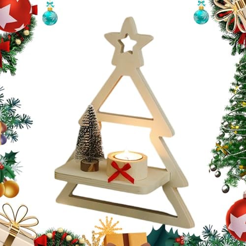 Jvjggag Étagères flottantes en bois, motif arbre de Noël, décoration d'intérieur, étagères flottantes pour chambre à coucher, cuisine, porte, cheminée, porche, salle de bain, entrée, entrée