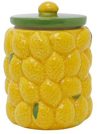 Carousel Home Lemon Citrus Kitchen Storage Jar | Ceramic Fruit Design Cookie Jar Biscuit Barrel | Food Storage Pot Kitchen Container with Lid - 15cm