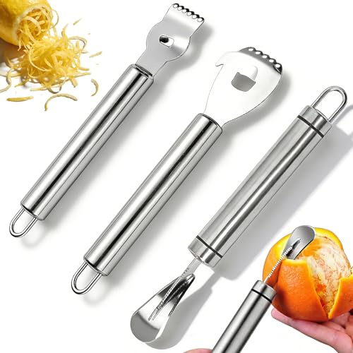 Sqxaldm 3 Stück Zestenreißer Aus Edelstahl, Zester Reibe, Zitronenschäler, Orangenschäler, Kanalmesser, Julienneschneider – Handheld Peeling Werkzeug Für Cocktail Zesten, Zitrusfrüchte, Käse