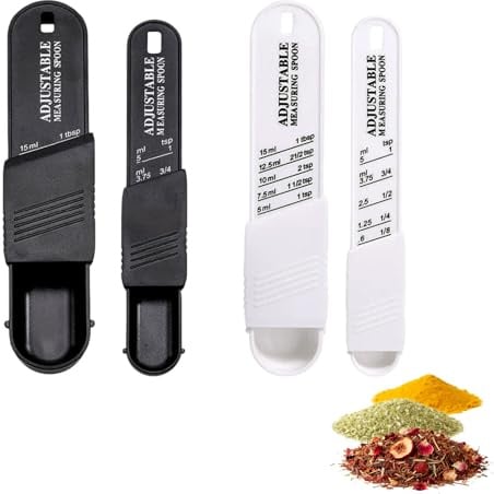 4 Pack Adjustable Measuring Spoons, 5-in-1 Plastic for Baking Cooking | 4 pack 5-in-1 adjustable measuring spoons with clear markings, plastic build for baking, cooking and dry ingredients