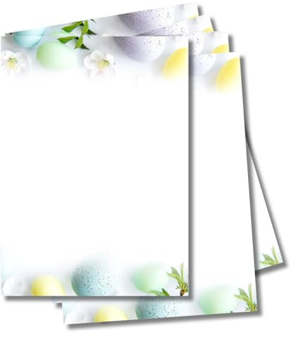 Premium Briefpapier, Bunt, DIN A4, Motiv Ostern Frühling, Extra starkes | Papier 120g/m², Laser und Inkjet geeignet, Gastronomie, Speisekarten, bedruckbar DIY, 50 Blatt