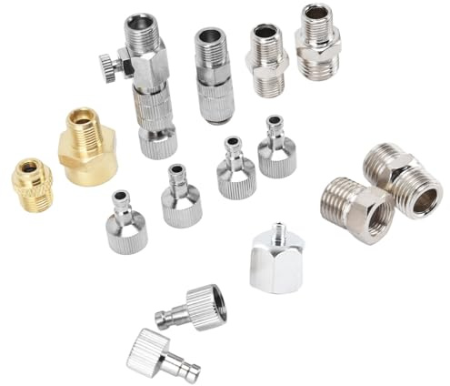 Alomejor Airbrush-Adapter-Set, Langlebiges Schnellverschluss-Armaturen-Set für Master Pointzero, Hansa Sparmax, 15-teiliges Airbrush-Verbindungsset aus Edelstahl für Mehrere Spritzpistolen