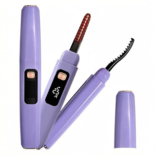 Heated Eyelash Curler, S800 Rechargeable Heated Lash Curler, Eyelash Curler Heated in 8s for Woman 24 Hs Lasting Natural Makeup (Pale Violet/Rose, 129MM)