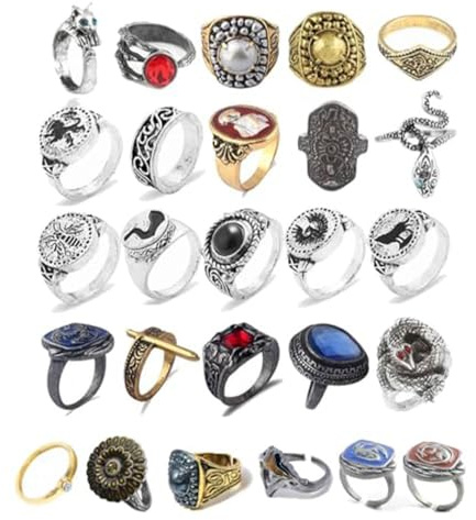 JUSONGKWCP 26 Pcs Darksoul Ringe Darksoul Cosplay Ring Accessories Cartoon Figur Vintage Punk Schmuck Mode Paar Ringe