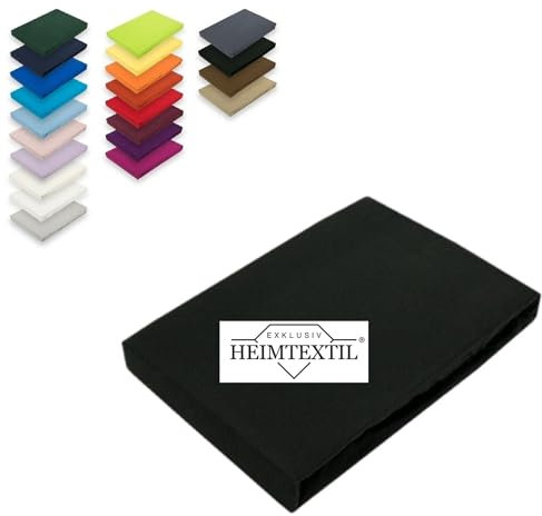 EXKLUSIV HEIMTEXTIL Marke Jersey Spannbettlaken 200 x 220 cm 100% Baumwolle Öko - Tex Zertifiziert, Markenqualität, Matratzenhöhe bis 35 cm, Schwarz