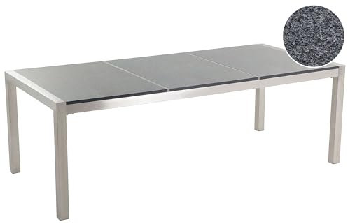 Beliani Moderner Gartentisch 220 cm 3 Tischplatten Granit poliert grau/Silber Grosseto