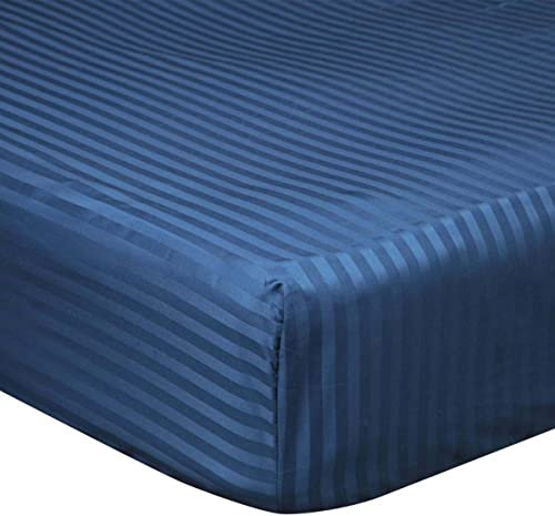 Belledorm 540 Thread Count Satin Stripe Extra Deep Fitted Sheet (Single) (Navy)