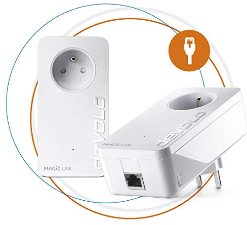 devolo Magic 2 LAN Starter Kit: 2x Adaptateurs, Prise Gigogne (2 400 Mbit/s, 1x Port Gigabit Ethernet), idéal télétravail, gaming, streaming, prise française