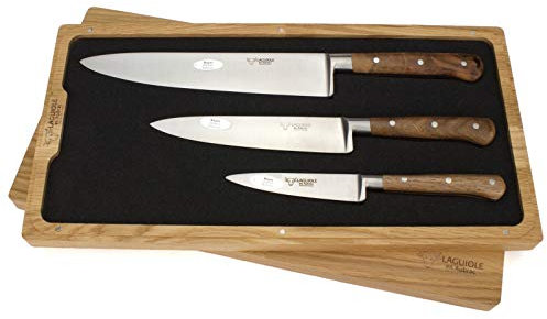 Laguiole en Aubrac Kochmesser Küchenmesser Set 3-teilig - Griff Walnussholz - Geschmiedete Qualität