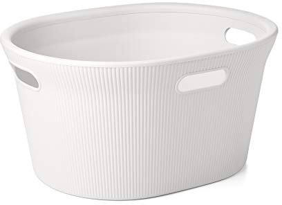 Tatay Cesto de Ropa Baobab, 35 L de Capacidad, de Polipropileno, Libre de BPA, 3 Asas, Color Blanco (Pergamon), Medidas 52 x 42.5 x 26.5 cm