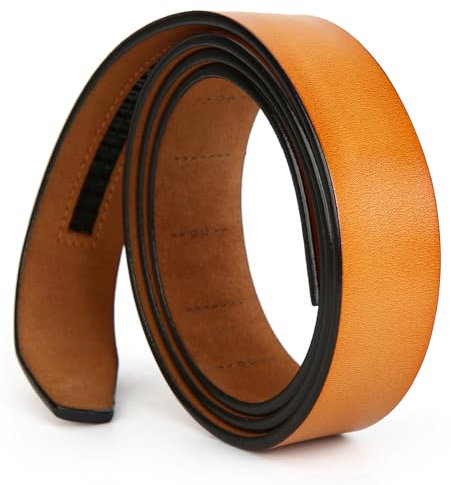 Nelbons Herren Gürtel Ratsche Automatik Gürtel für Männer 35mm Breit Ledergürtel, Ohne Schnalle (Orange N4, Länge 130cm Geeignet für 30-43 taille)…
