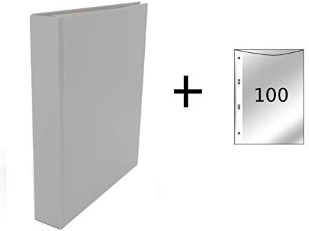 Ringbuch / DIN A5 / 4-Ring Ordner / Farbe: grau + 100 Prospekthüllen