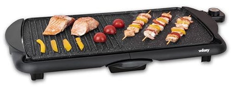 Wëasy STO52 Elektro-Grillplatte, Antihaft-Tischplatte, Teppanyaki-Grillplatte, Grillfläche 52 x 27 cm, regelbares Thermostat und Auffangschale, 2000 W