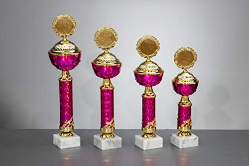 Henecka Pokal Serie Viola, pink-Gold, mit Wunschgravur und auswählbarem Sport-Emblem, Größe 36 cm
