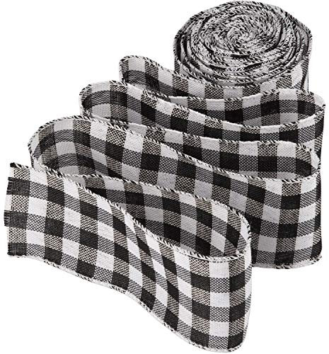 LUTER Noir et Blanc Plaid Toile de Jute Ruban Rustique pour Cadeaux - Artisanat pour la Maison De Mariage Décorations, De Fête De Noël Rustiques, 2,5 Pouces x 236 par